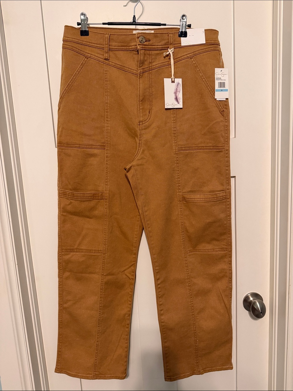 Jessica Simpson Straight-Leg Utility Cargo Pants in Tan Brown Gorpcore Size 31 - Picture 1 of 11